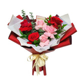 3 Red Roses 3 Pink Roses and Silver Dollar Bouquet  - Juliet